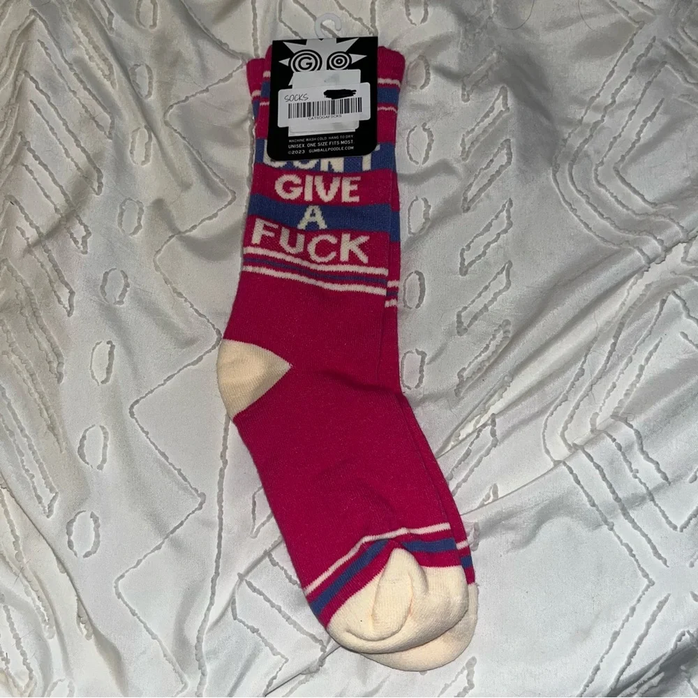 Pink ‘CATS DONT GIVE A FXCK’ Gumball Poodle Cat Socks, Brand New